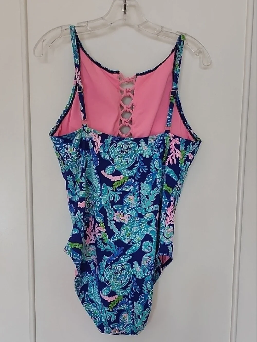 Lilly Pulitzer Blue & Pink Lace-Front One-Piece Swimsuit - Picture 5 of 6